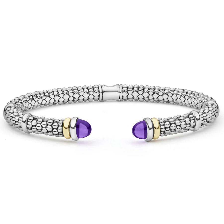 Signature Caviar Amethyst Versa Cuff Bracelet in 18K Yellow Gold and Sterling Silver, size medium