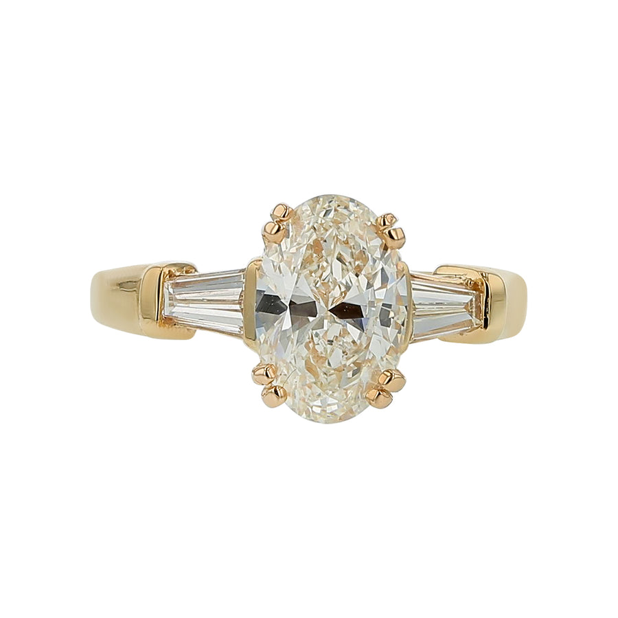 1.62ct Oval Diamond and 0.36ct Diamond 3 Stone Ring in 14K Yellow Gold, size 6