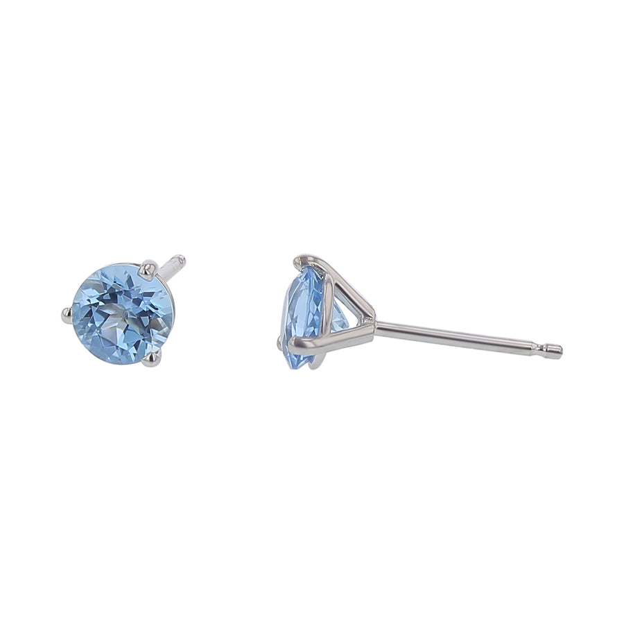 0.78ct 5mm Round Brazilian Aquamarine (H) Stud Earrings in 18k White Gold