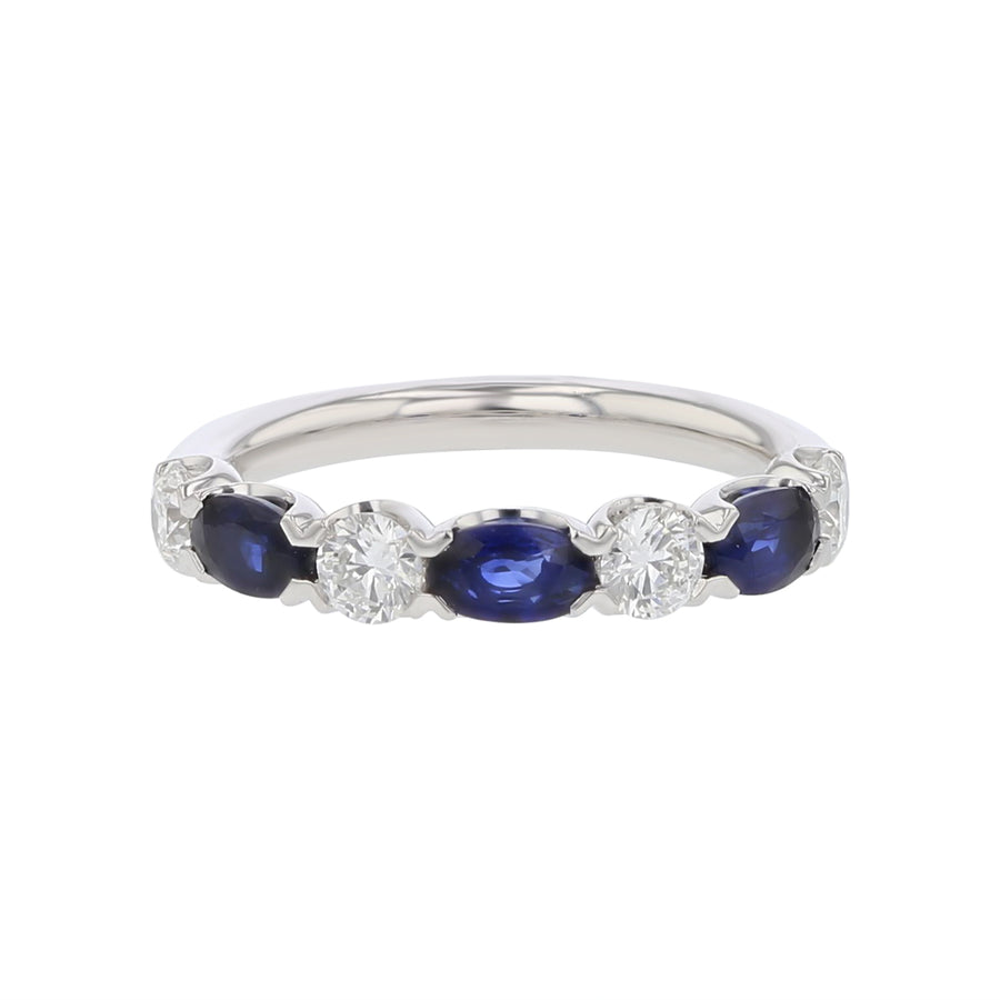 1.11ct Sapphire 0.66ct Diamond Alternating Partway Band in 14K White Gold, Size 6.5