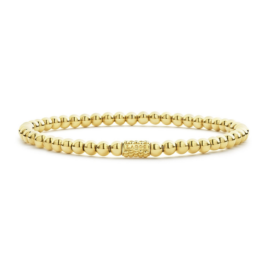 Caviar Gold 4mm Beaded Stretch Bracelet in 18K Yellow Gold, size 7