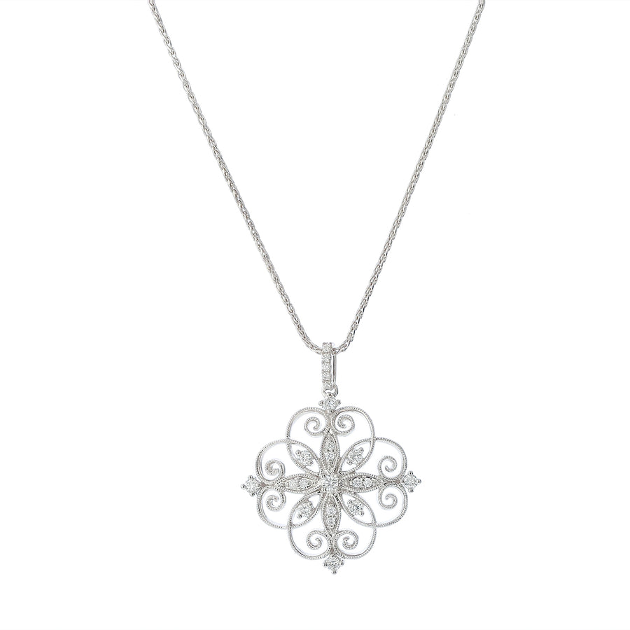 Diamond Pendant in 18K White Gold, 18in