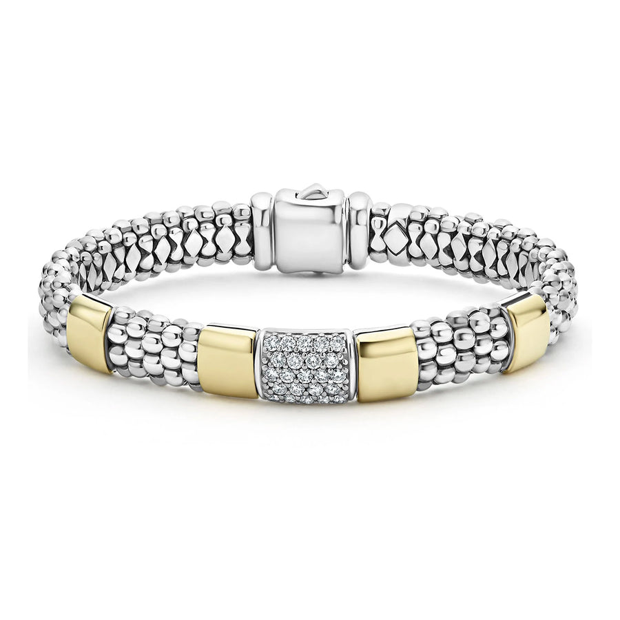 High Bar 0.58ct Diamond 9mm Rope Bracelet in 18K Yellow Gold and Sterling Silver, size 7