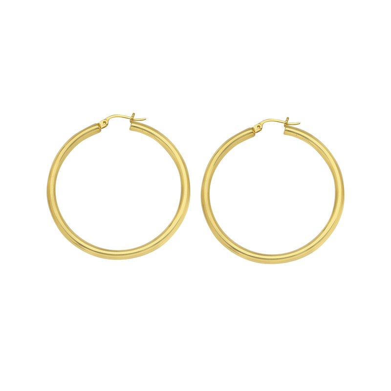 Round Tube Polished Hoop Earrings in 14K Yellow Gold, 3x25mm