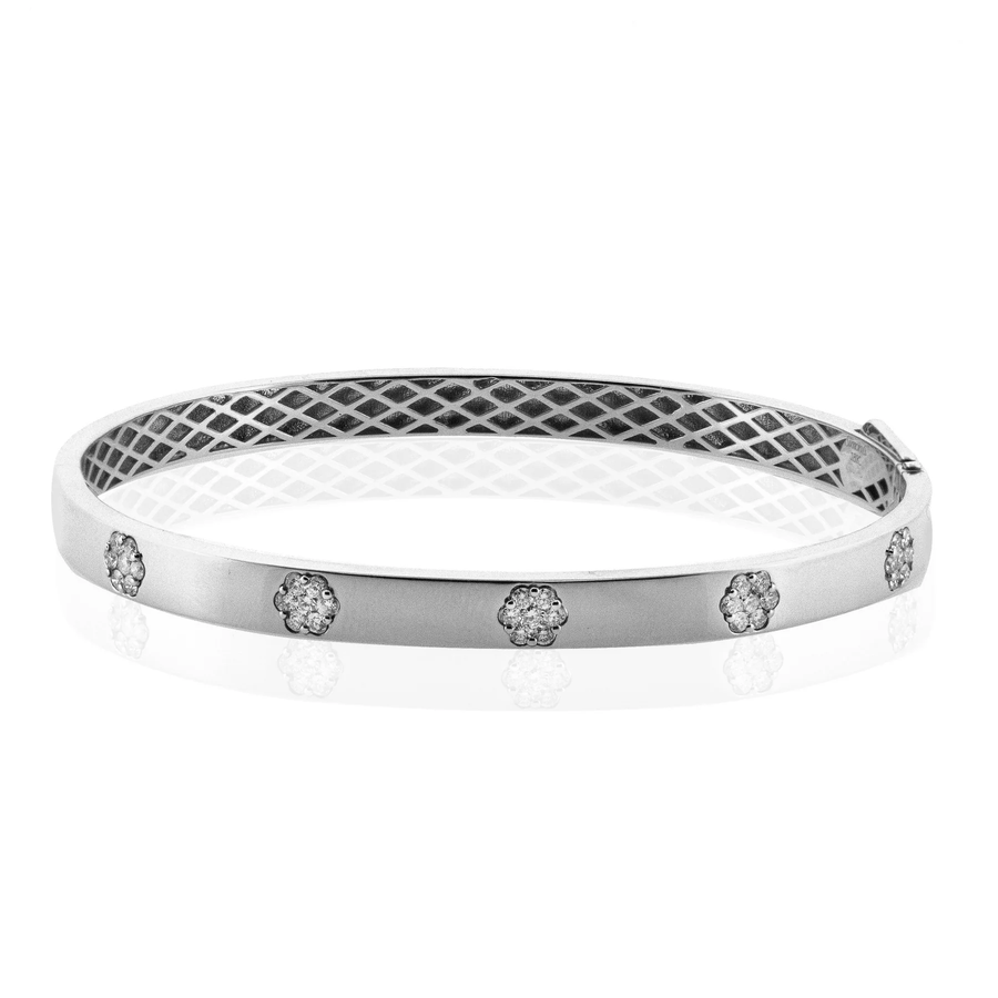 0.45ct Diamond Flower Bangle Bracelet in 18K White Gold