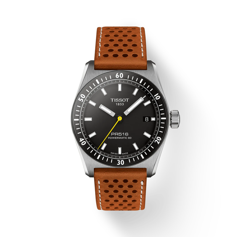 38mm PR516 Powermatic 80 Watch with Black Dial in Stainless Steel, Strap