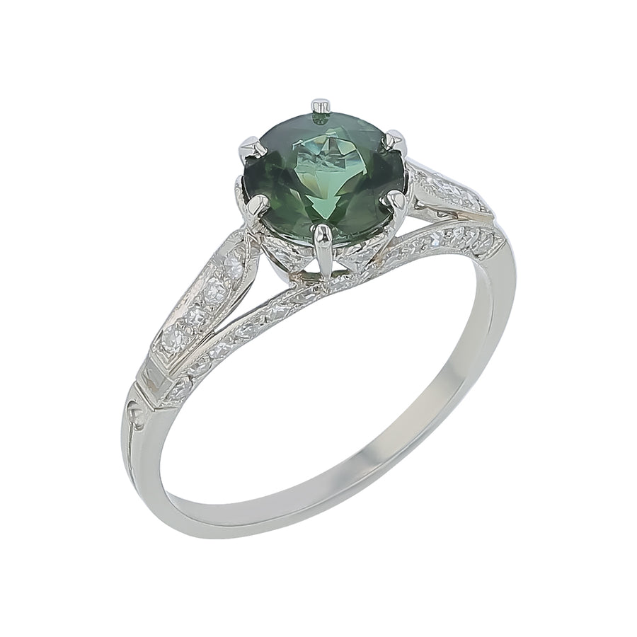 1.44ct Round Tourmaline and 0.33ct Diamond Ring in Platinum, Size 6.75