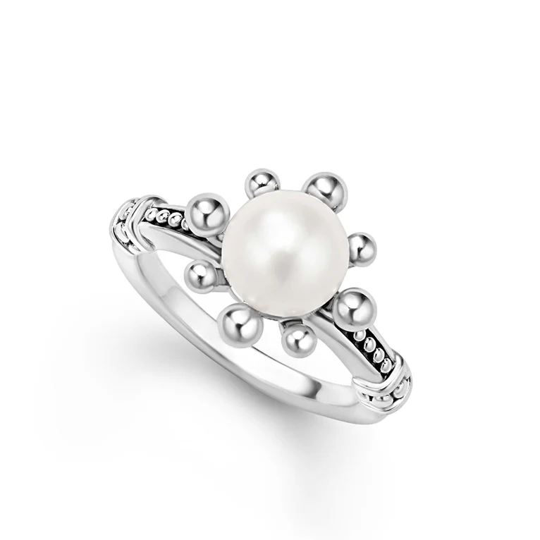 Luna Fleur 8mm Pearl Ring in Sterling Silver, size 7