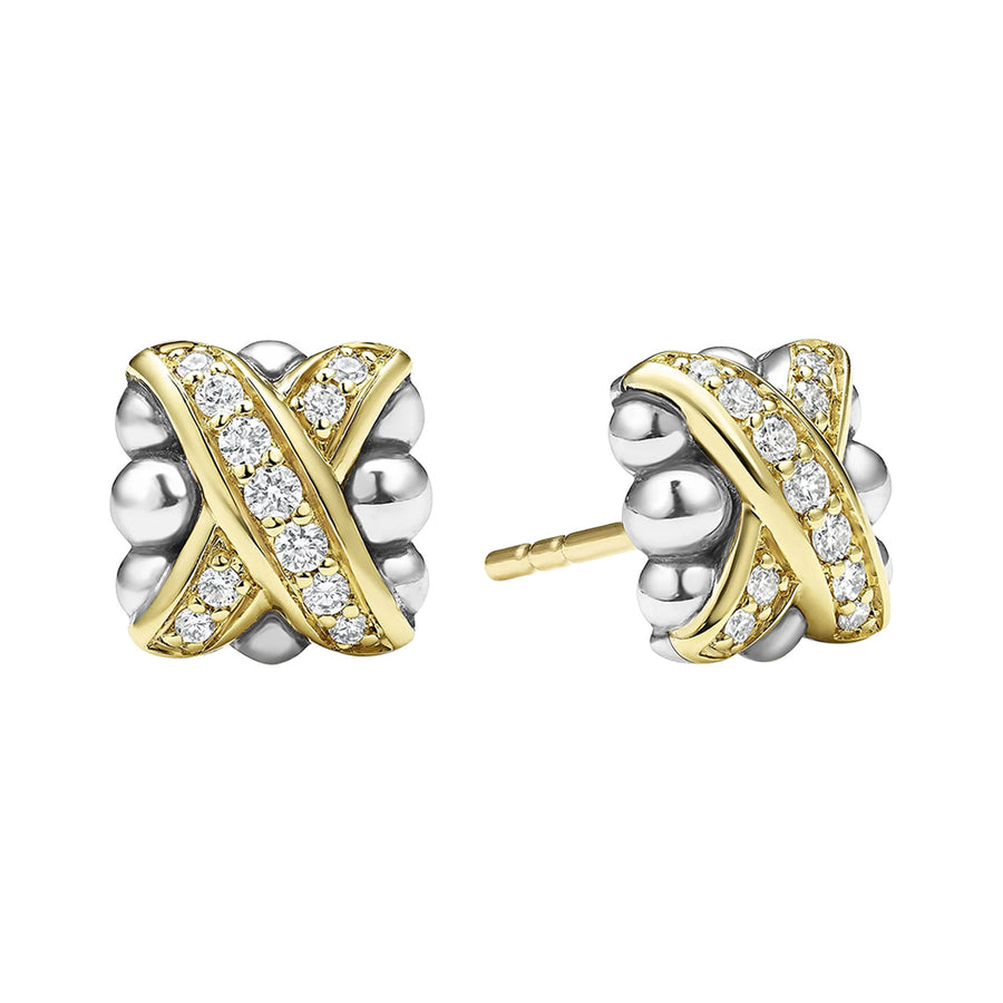 Embrace 0.16ct Diamond 8MM X Earrings in 18K Yellow Gold and Sterling Silver