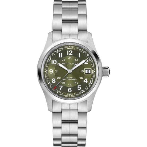 38mm Khaki Field Auto Watch with Green Dial in Stainless Steel, Bracelet