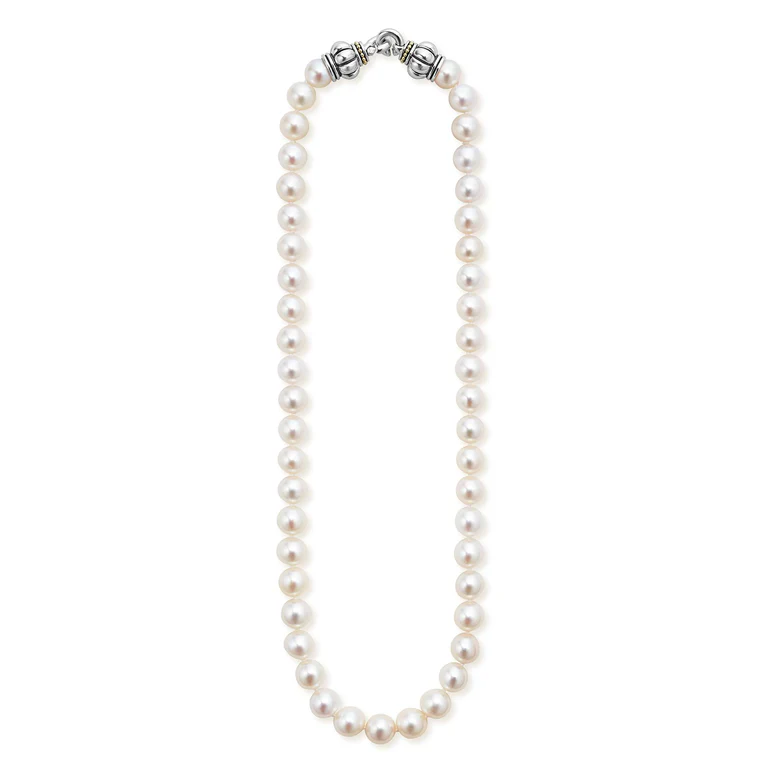 Luna Pearl Strand Necklace in 18K Yellow Gold and Sterling Silver, 18in