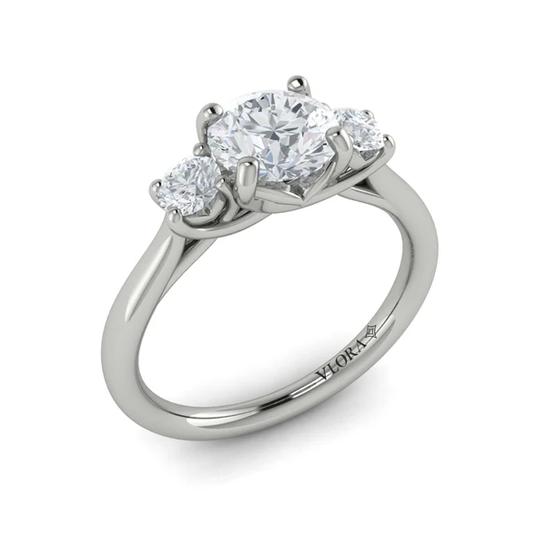 Timeless Trio 0.48ct Diamond Three Stone Ring Semi Mount in Platinum for 2.00ct Round Center, size 6.5