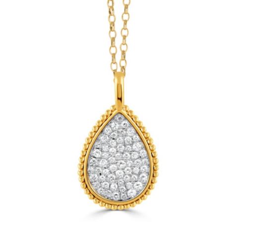 Byzantine 0.64Ct Diamond Pave Pear Shaped Pendant only in 18k Yellow and White Gold
