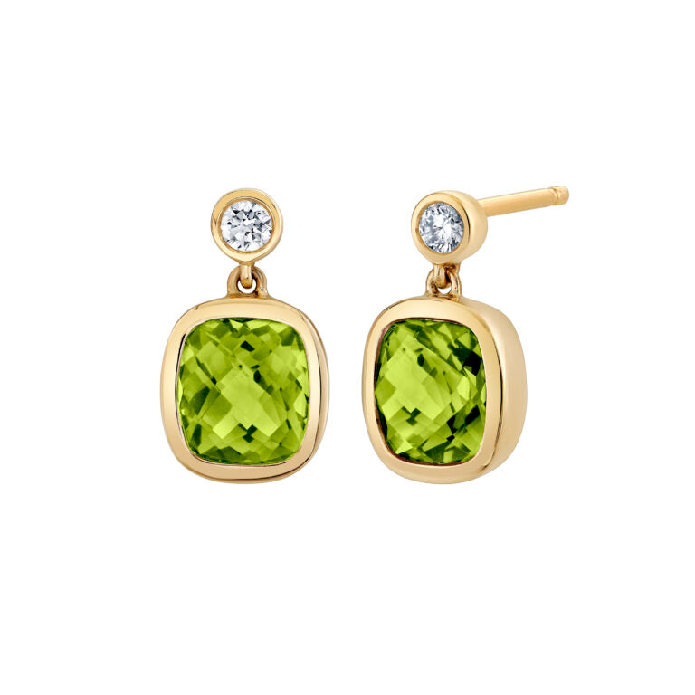 2.60ct Peridot and 0.13ct Diamond Drop Earrings in 14K Yellow Gold