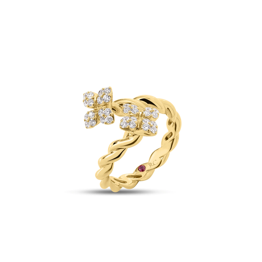 Love in Verona 0.28ct Diamond Bypass Ring in 18K Yellow Gold, size 6.5