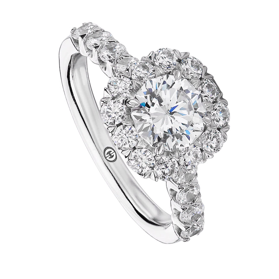 0.96ct Diamond Halo Ring Semi Mount in 14K White Gold for 1.00ct Cushion or Round Center, size 6.5
