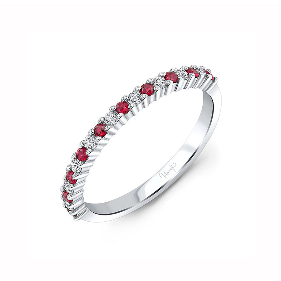 0.20ct Ruby and 0.15ct Diamond Alternating Band in 14K White Gold, size 6.5