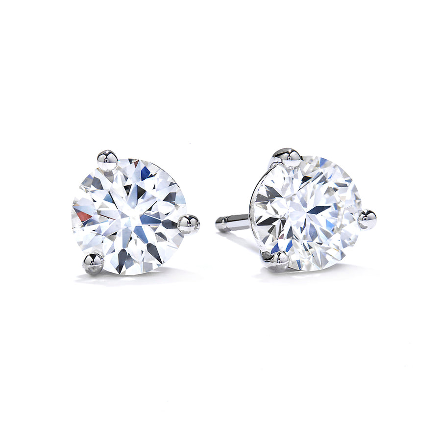 2.40ct Fire & Ice Round Brilliant Diamonds and 3 Prong Stud Earrings in 18K White Gold