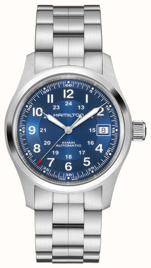 38mm Khaki Field Auto Watch with Blue Dial in Stainless Steel, Bracelet