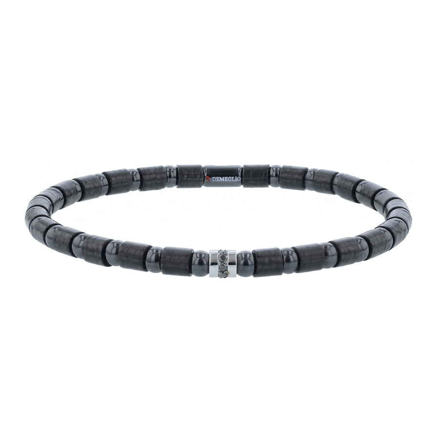 Carbon Men's 0.08ct Black Diamond Stretch Station Bracelet in 18K White Gold, Carbon Fiber and Ceramic, size large