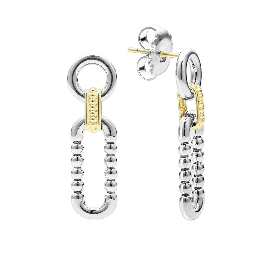 Signature Caviar Circle and Oval Drop Earrings in 18K Yellow Gold and Sterling Silver