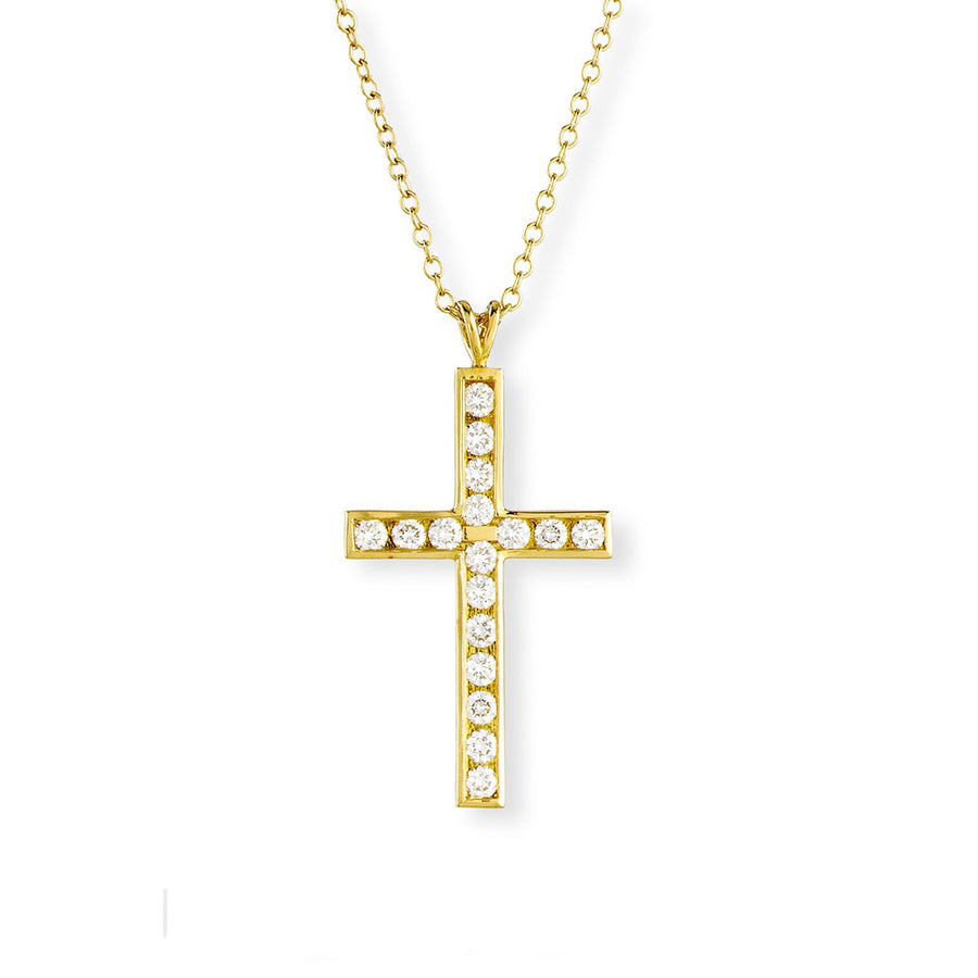 0.60ct Diamond Cross Pendant in 18K Yellow Gold, 16" chain