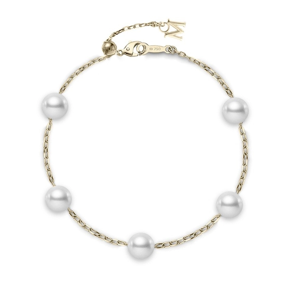 Akoya Pearl Chain Link Bracelet in 18K Yellow Gold, 7"