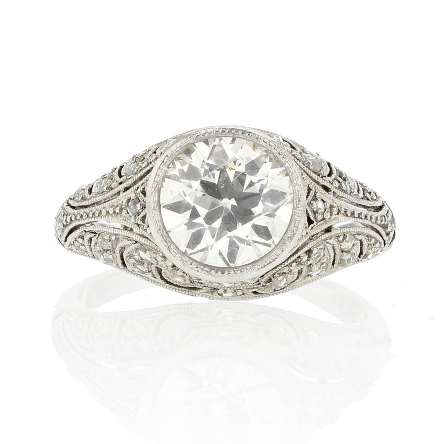 1.71ct Old European Cut Diamond with 0.15ct Rose Cut Diamonds Vintage Ring in Platinum