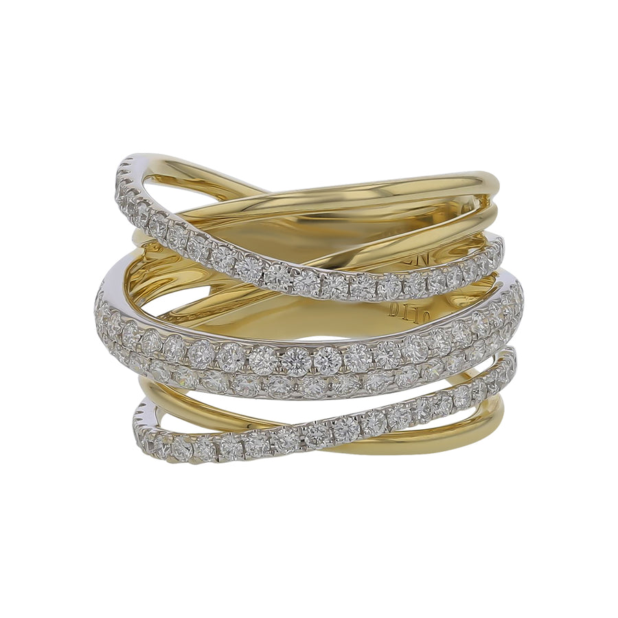 1.10ct Diamond Crossover Ring in 14K Yellow and White Gold, Size 6