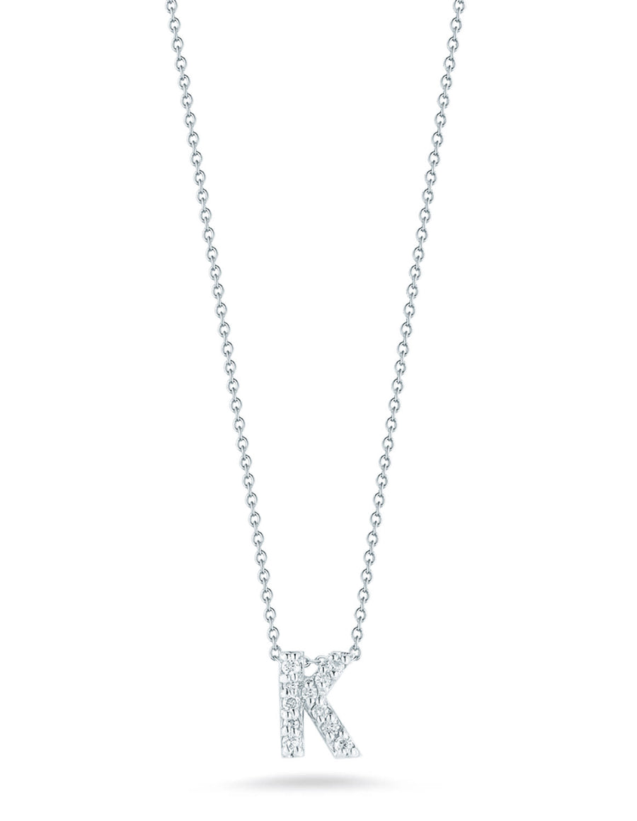 Tiny Treasures 0.05ct Diamond Love Letter "K" Pendant in 18K White Gold on 16-18" chain