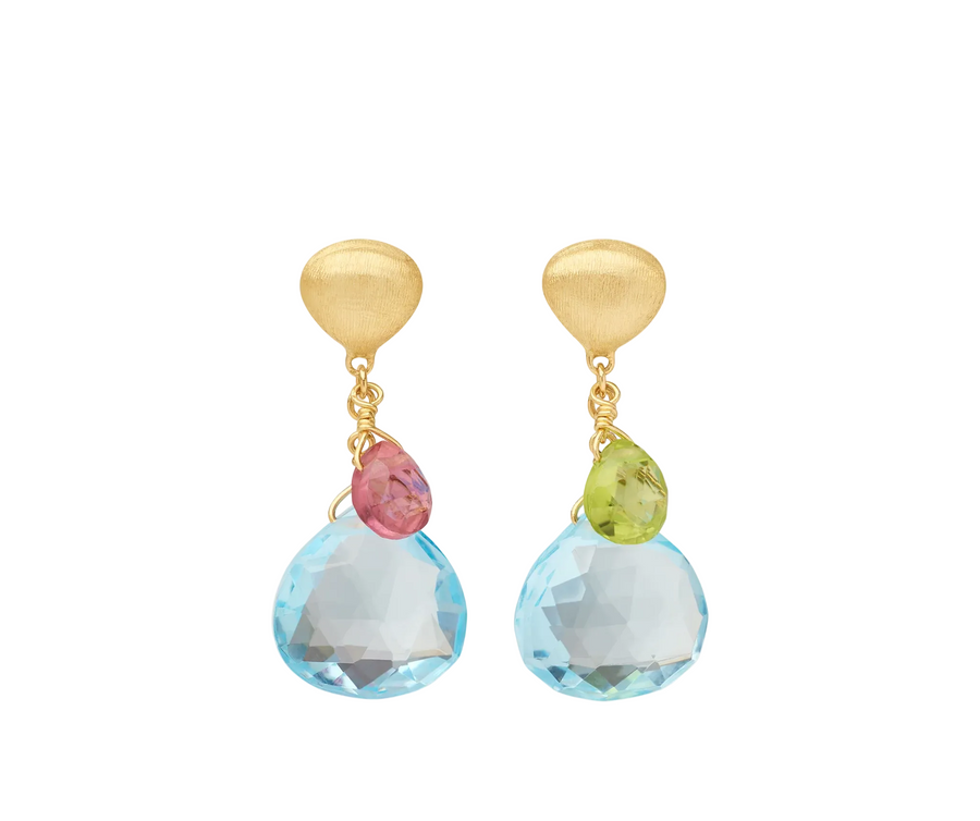 Paradise Topaz and Multi Gemstones Drop Earrings in 18K Yellow Gold