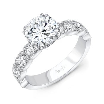 Timeless Diamond Semi-Mount Ring in 18K White Gold for Round Center, Size 6.5