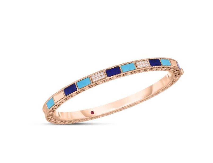 Mosaic 0.14ct Diamonds, Lapis, Stabilized Turquoise Bracelet in 18K Rose Gold