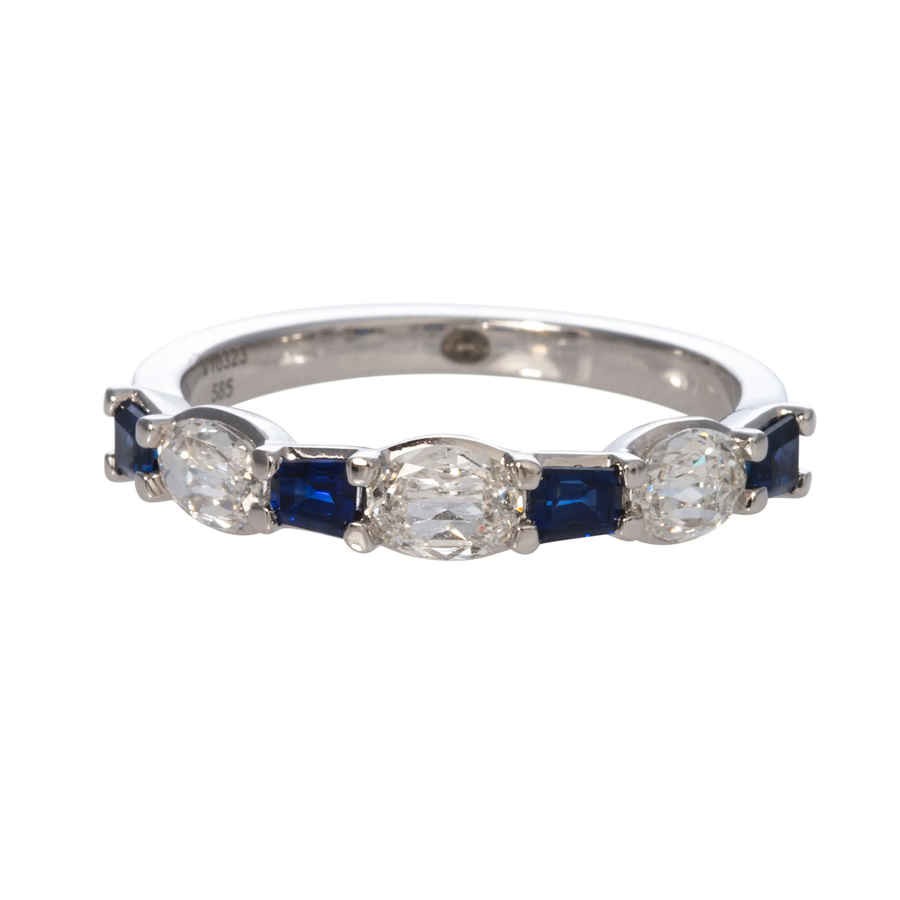 0.58ct Crisscut Diamond and 0.41ct Sapphire Partway Alternating Band in 14K White Gold, size 6.5
