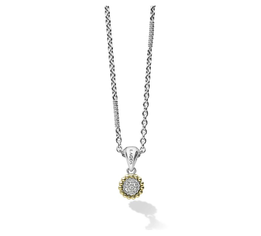Caviar Lux 0.08ct Diamond Pendant in 18K Yellow Gold and Sterling Silver, 16-18" chain