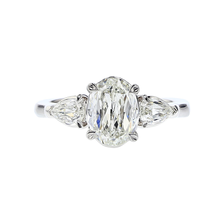 0.91ct Criss Cut L'amour Oval Diamond J/IF GIA, 0.47ct Criss Cut L'amour Pear Diamonds I/VS and 0.14ct Round Diamonds I/SI1 Ring in 18K White Gold