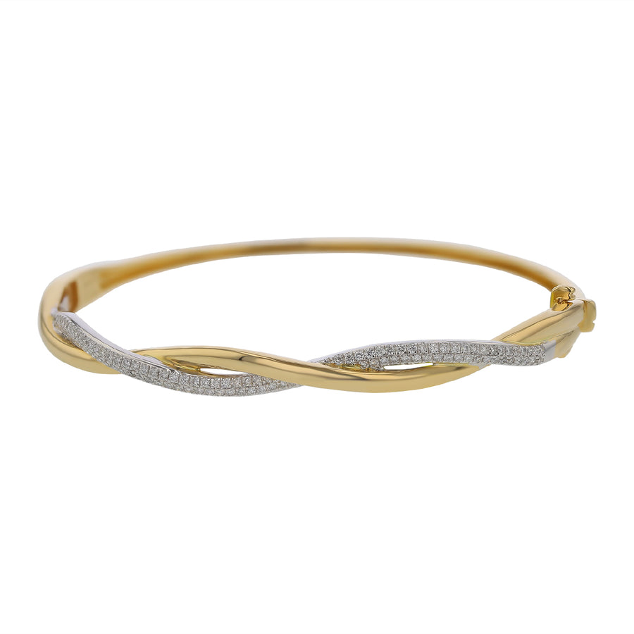 0.67ct Diamond Prong Set Bangle Bracelet in 14K Yellow and White Gold, 6.5"