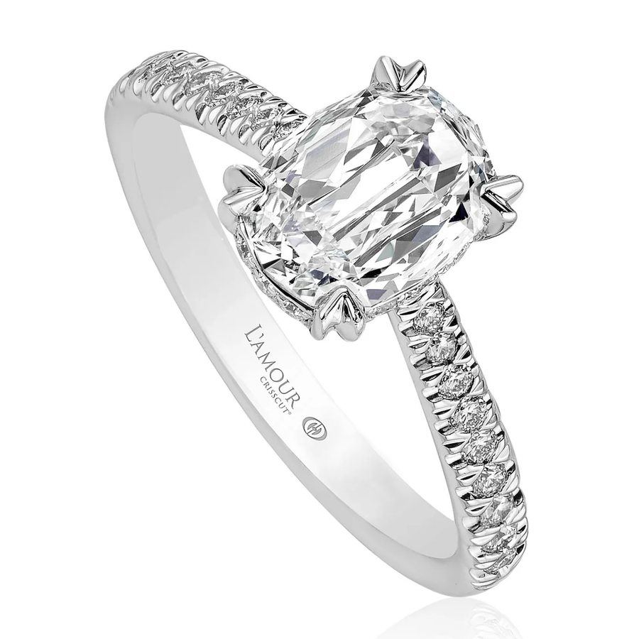 1.03ct Crisscut L'amour Oval Diamond and 0.24ct Diamond Ring in 14K White Gold, size 6