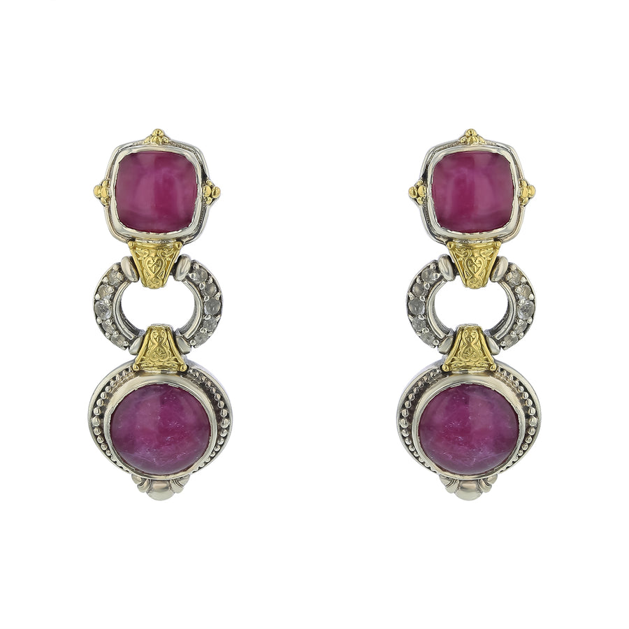 Konstatino Omorphia Red Stone and White Topaz Doublet Earrings in 18K Yellow Gold and Sterling Silver