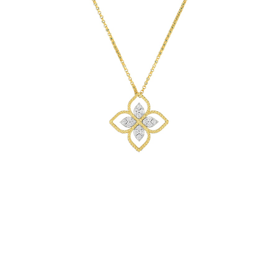Principessa 0.16ct Diamond Pendant in 18K Yellow and White Gold, 17" chain