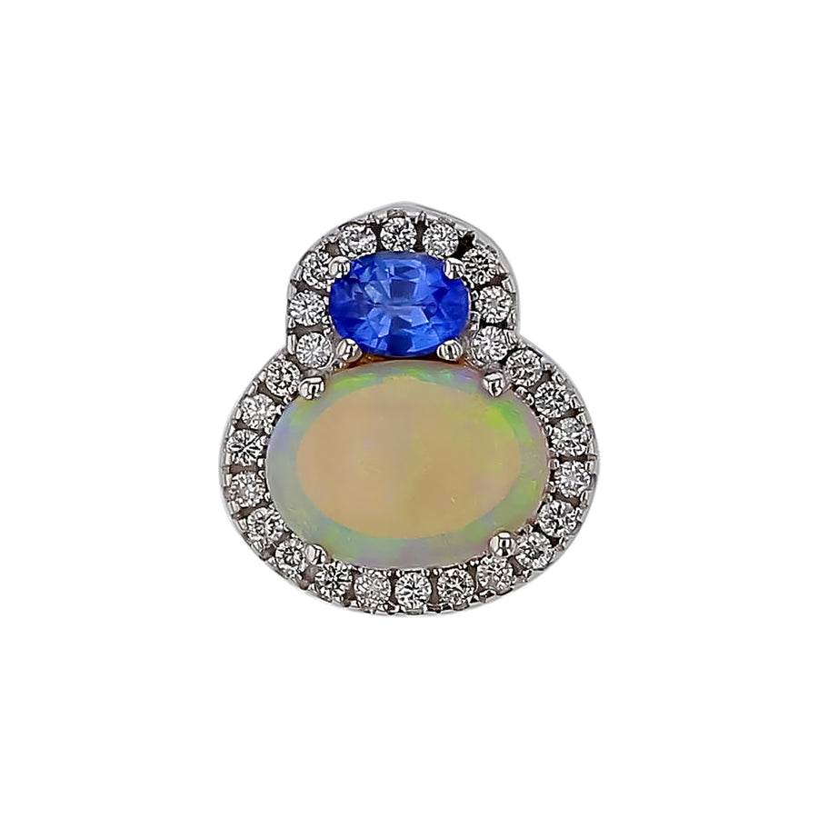 0.97ct Australian Opal, 0.22ct Sapphire and 0.15ct Diamond Halo in 18K White Gold, without chain