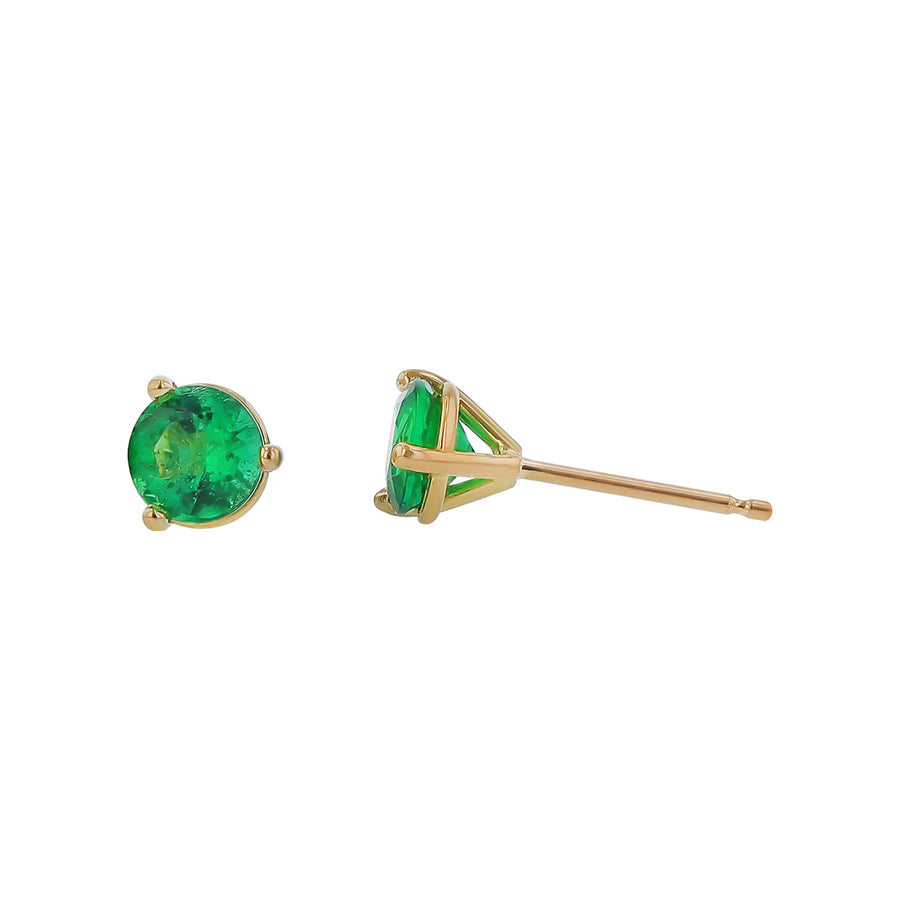 Zambian Round Emerald Stud Earrings in 18K Yellow Gold, 5mm