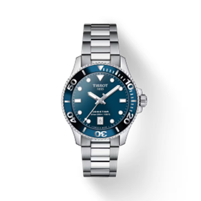 36MM SS SEASTAR 1000 QUARTZ WITH BLUE INDEX DIAL AND DATE WITH ROTATING BLUE BEZEL AND BRACELET