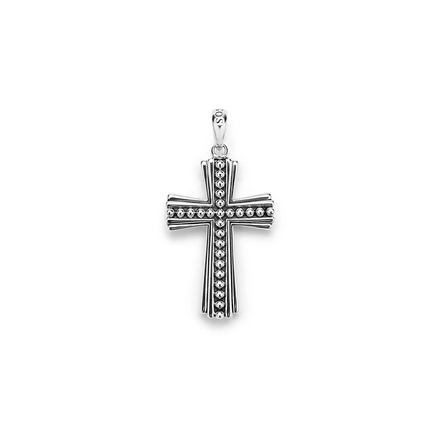 Anthem Caviar Beaded Cross Pendant in Sterling Silver, without chain