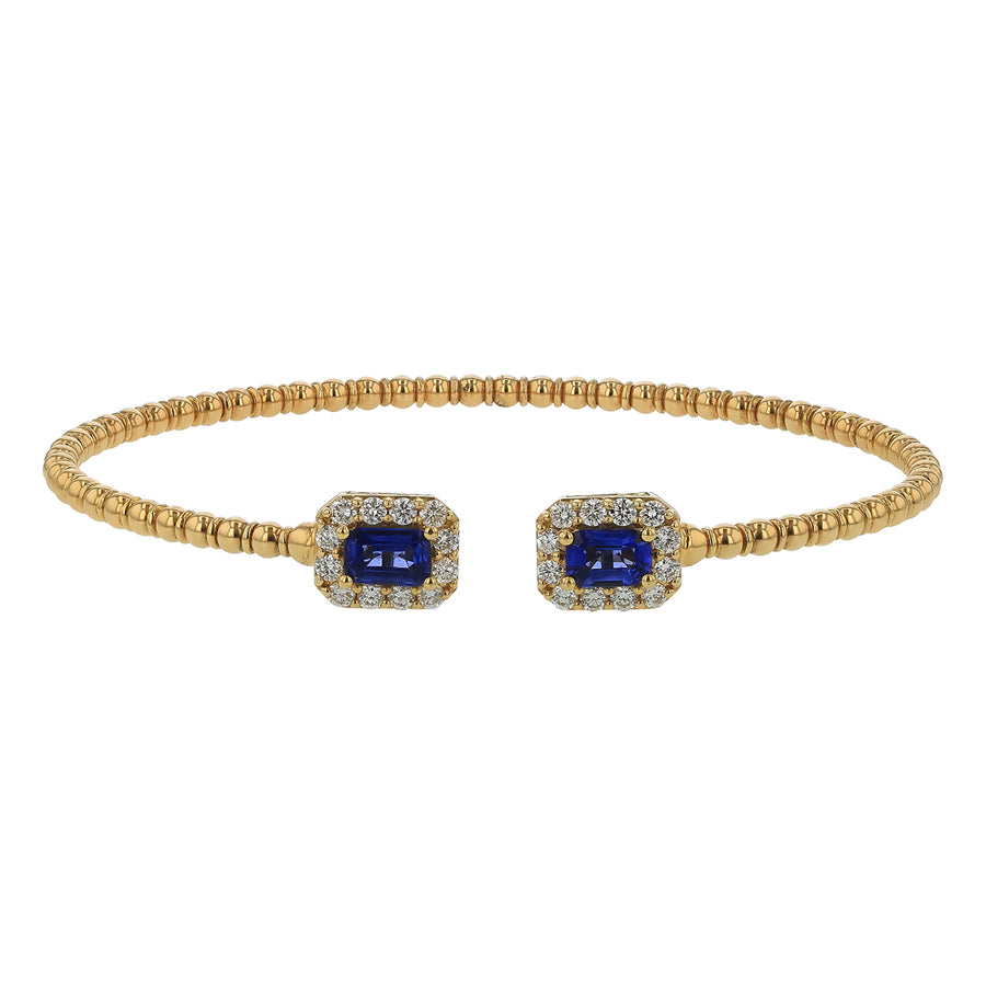 1.27ct Emerald Cut Sapphire and 0.62ct Diamond Bangle Bracelet in 18K Yellow Gold