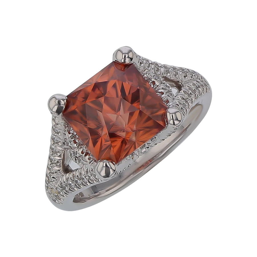 6.56ct Orange Zircon and 0.60ct Diamond Ring in 18K White Gold, Size 6.5