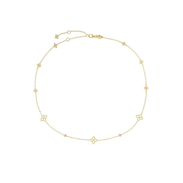 Principessa 0.06ct Diamond Station Necklace in 18K Yelow Gold, 17"