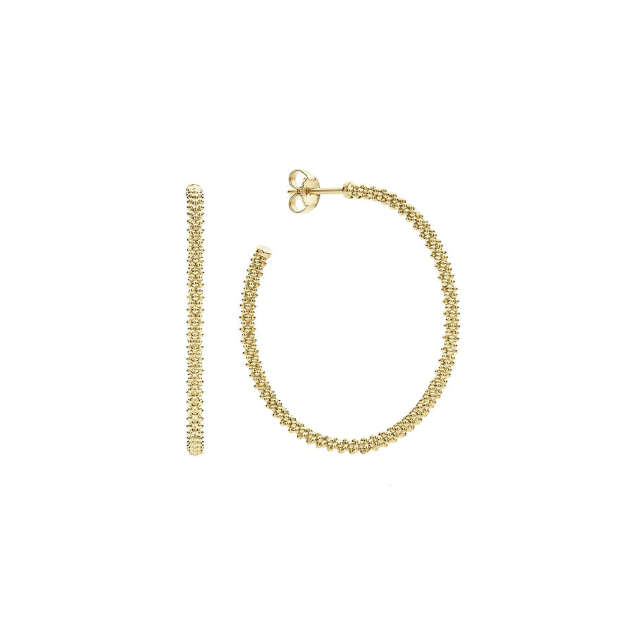 Caviar Gold 35mm Hoop Earrings in 18K Yellow Gold