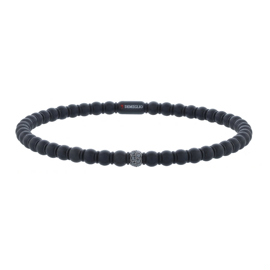 Sfera 0.16ct Black Diamond Beaded Stretch Bracelet in 18K White Gold and Black Ceramic, size large