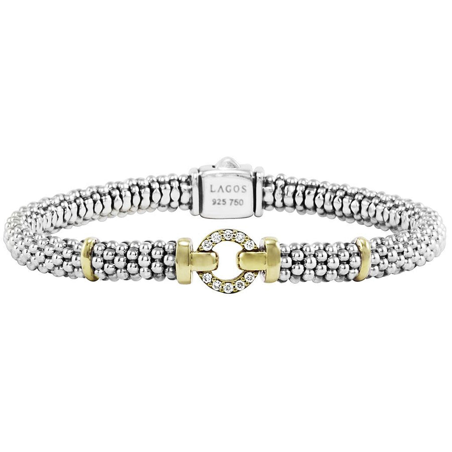 Enso 0.12ct Diamond Single Circle Bracelet in 18K Yellow Gold and Sterling Silver, Size 7